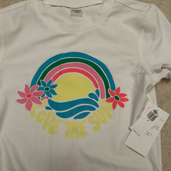 Old Navy Love The Sun UV PFS Shirt Rashguard white pink blue green size M - Picture 2 of 4